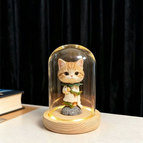 LED Light Up Glass Dome Display Case with Wooden Base | Collectible Figurine Showcase for Mini Figures & Toys