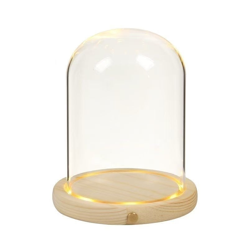 LED Light Up Glass Dome Display Case with Wooden Base | Collectible Figurine Showcase for Mini Figures & Toys